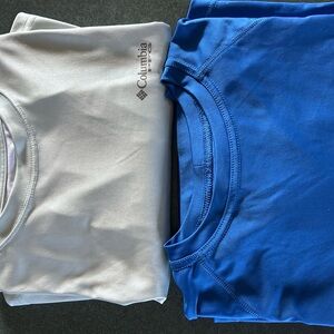 Columbia Long Sleeve Shirts - White and Blue